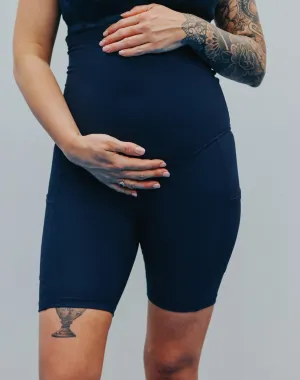 ** CLEARANCE ** Maternity Bike Shorts - Ryan Ribbed Navy