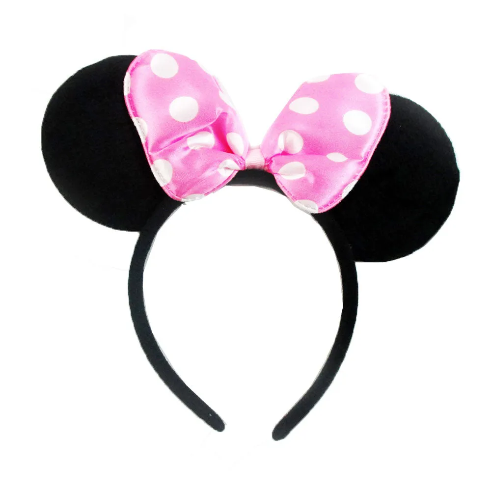 12Pc Minnie Mouse Ears Headbands Red Pink Polka Dot Bow Costume Party Favor Gift