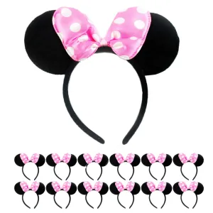 12Pc Minnie Mouse Ears Headbands Red Pink Polka Dot Bow Costume Party Favor Gift