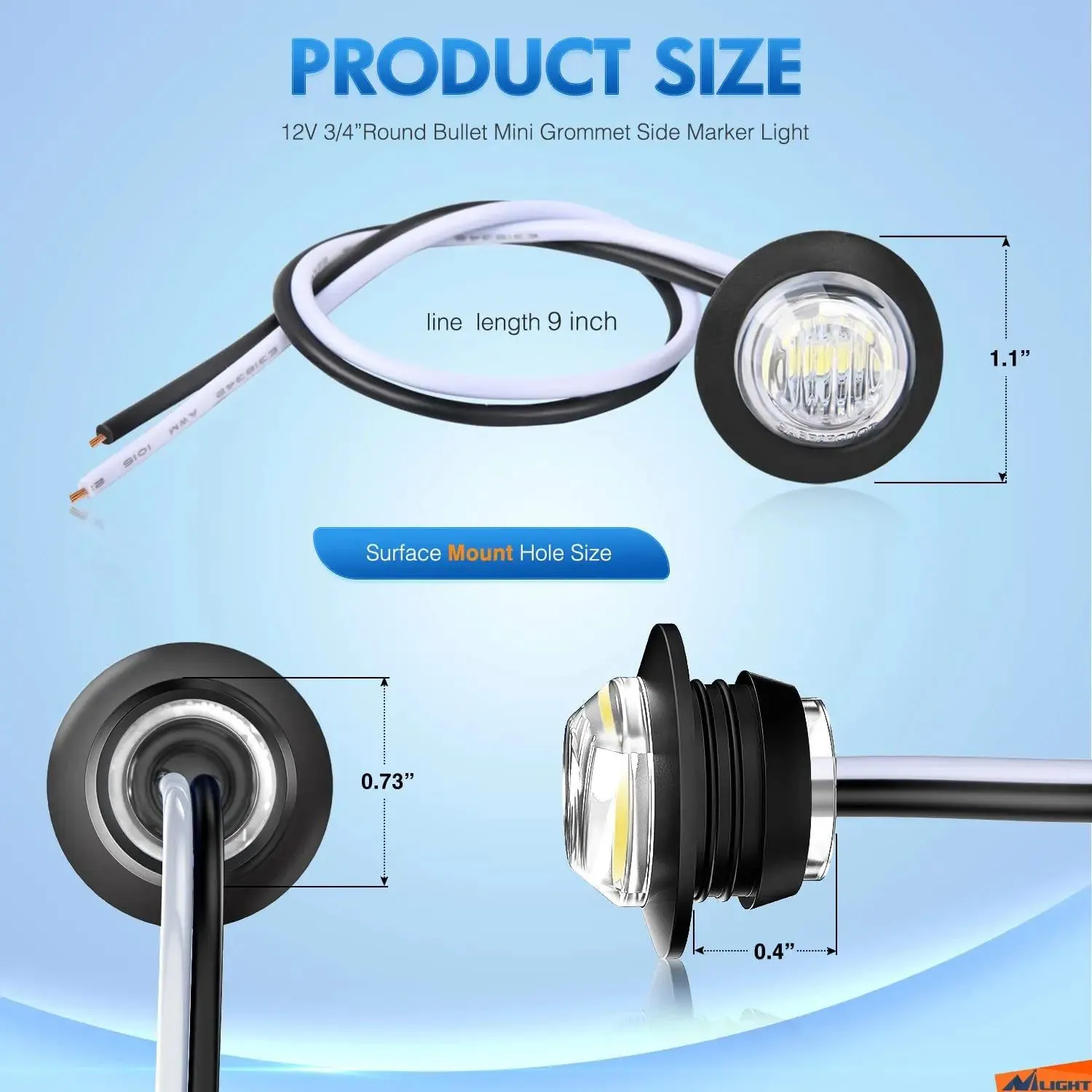 3/4 inch White Round LED Marker Lights (10 Pcs)