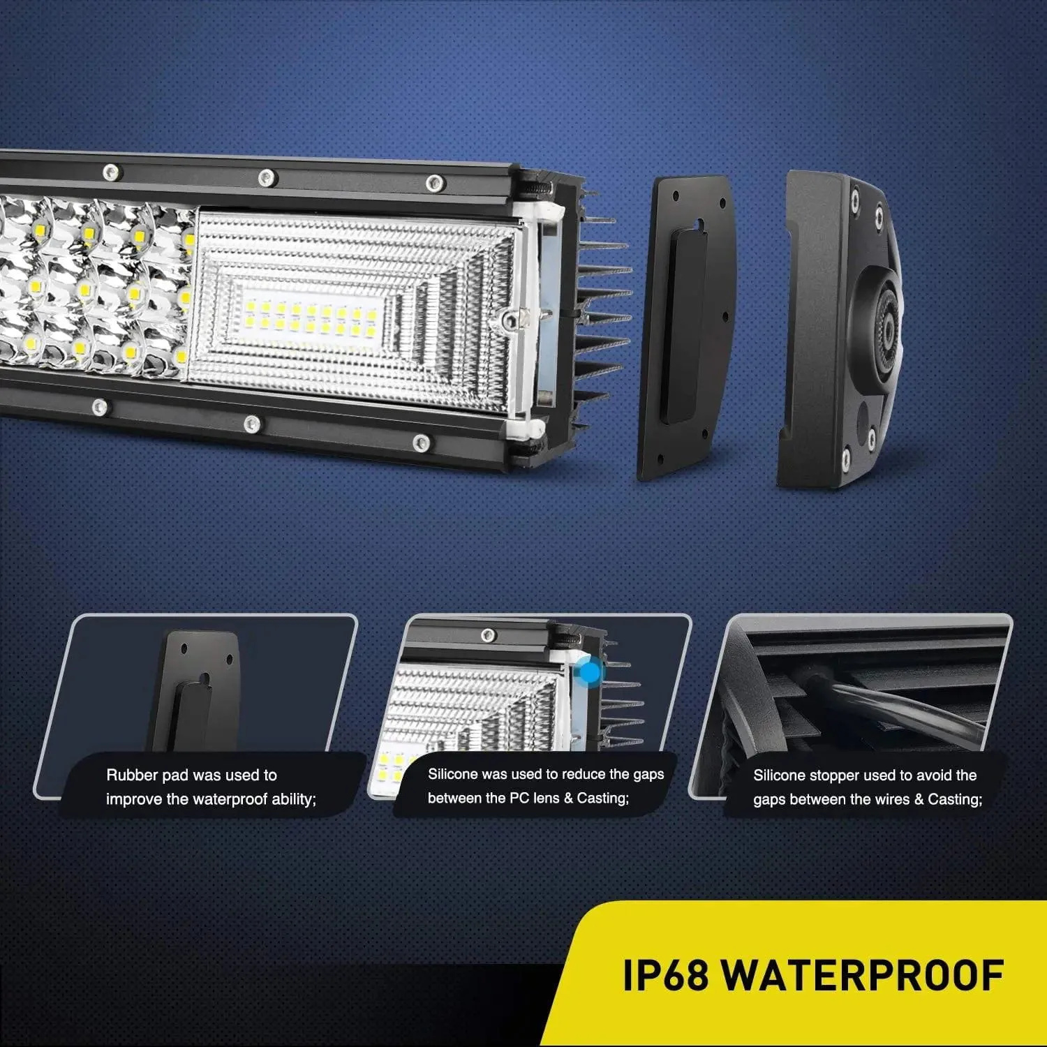 42 Inch 648W 43000LM Triple Row Spot Flood LED Light Bar