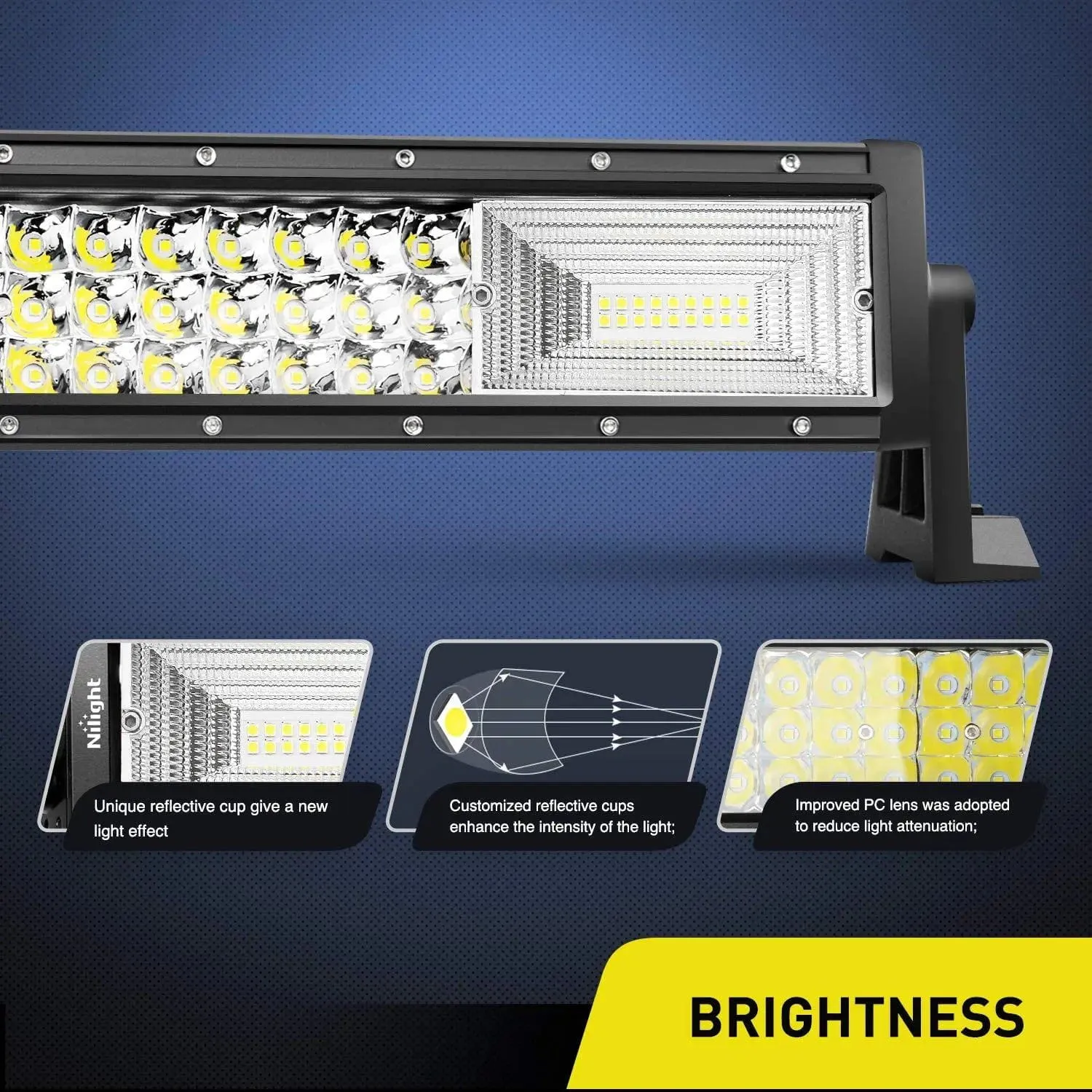 42 Inch 648W 43000LM Triple Row Spot Flood LED Light Bar