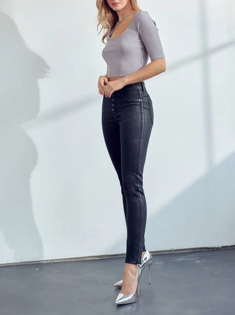 Faux Black Leather Leggings Wetlook Leggings