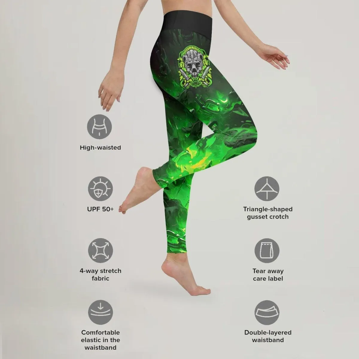 Green Panda Skull Leggings